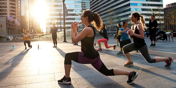 Women participating in an exercise boot camp and taking advantage of their Independence Blue Cross health and wellness perks