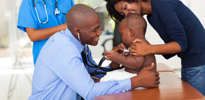 Pediatrician Examining A Baby Covered By An IBX Health Plan