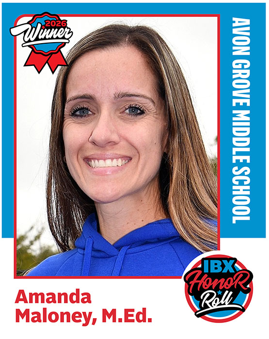 A baseball card-style image of teacher Kelsey McGuire, and the text Avon Grove Middle School